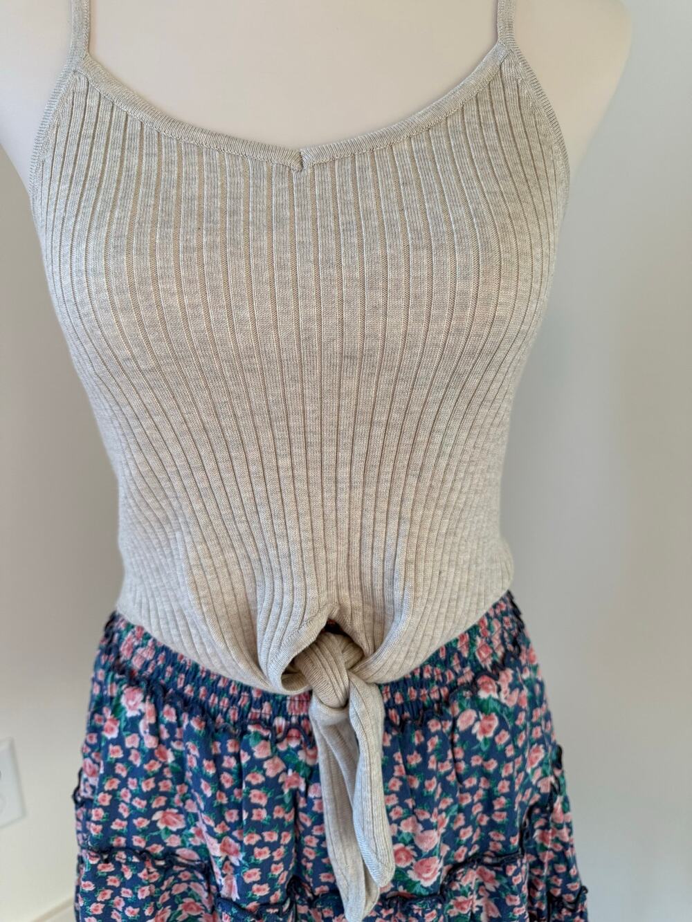 Harper Heritage Rayon Ribbed Tie-Front Tank Womens Beige Sz M